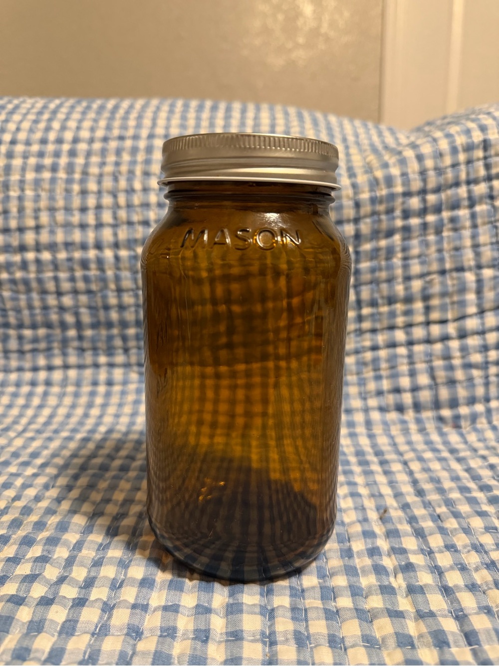 Mason 1/2 Brown Amber Glass Mason Jar w/ Metal Screw Lid, Jar Bottle Type